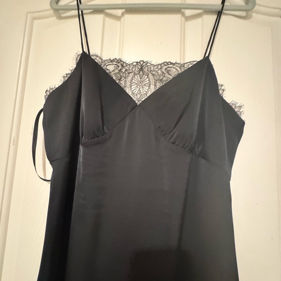 Sachin & Babi Black Satin Slip Dress w/ Lace Trim — Size 6 - Picture 7 of 10
